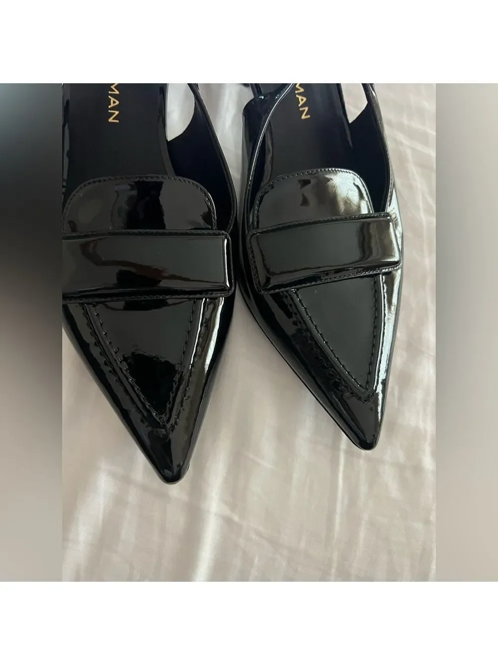 Stuart Weitzman Black Patent Leather Slingback Sovinnie Kitten Heels 8.5